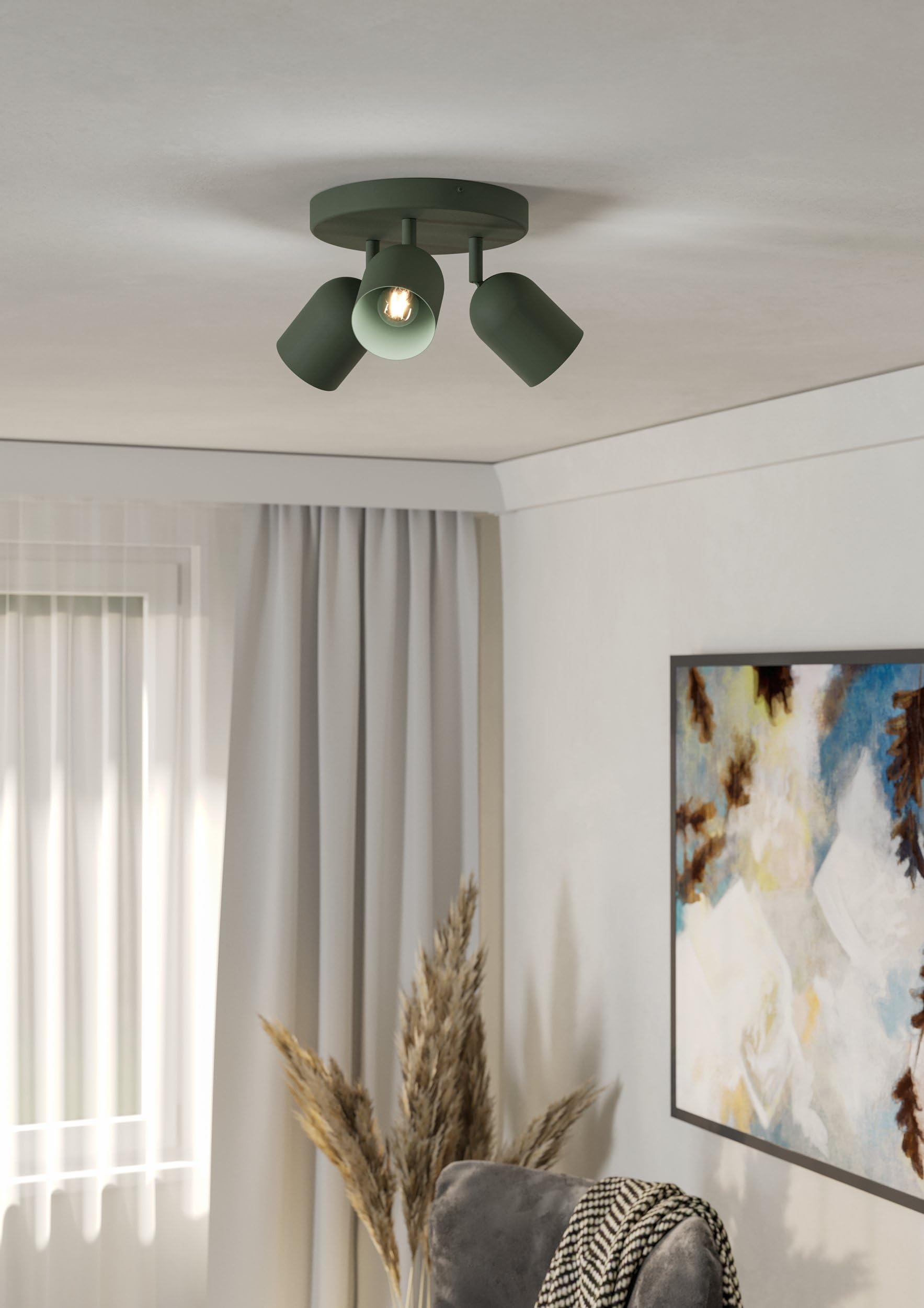 Image secondaire de Plafonnier Eglo Tilston à 3 Spots Orientables en Acier Vert Foncé