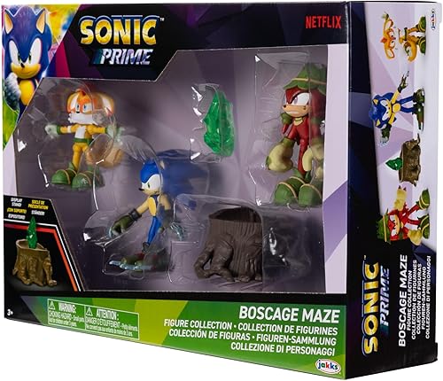 Miniatura 9 de Sonic Prime - Figuras de acción de 2.5 pulgadas con temática de laberinto de jaula de Bos, 5 piezas Sonic, nudillos retorcidos, colas de mangey,