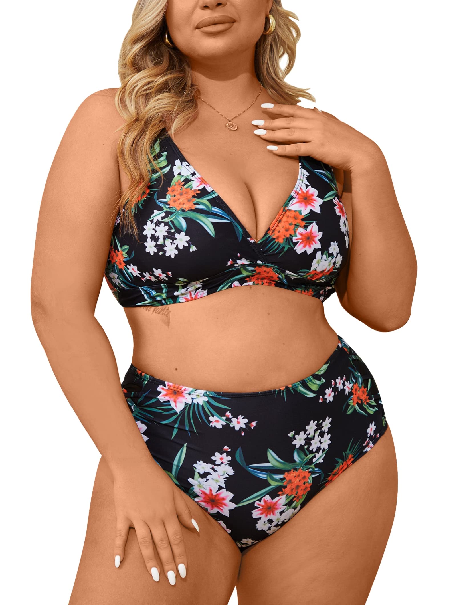 CheChury Conjuntos de Bikini Tallas Grandes Traje de Baño Mujer 2024 Bikini Sets Cintura Alta Bañador Tallas Grandes Sexy Bikinis V Neck Traje de Baño Push Up Ropa de Playa Triángulo Bikini Dos Piezas