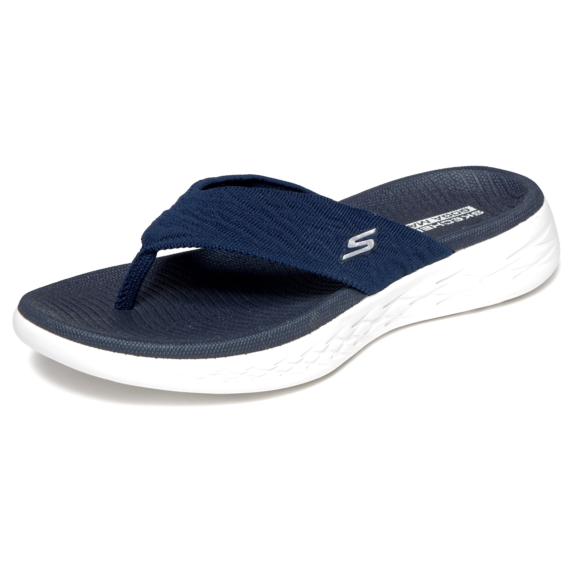 Skechers Women's Blue Knit 3Pt Sandal W Molded Footbed Flat Sandals in Size 8, Sports Direct