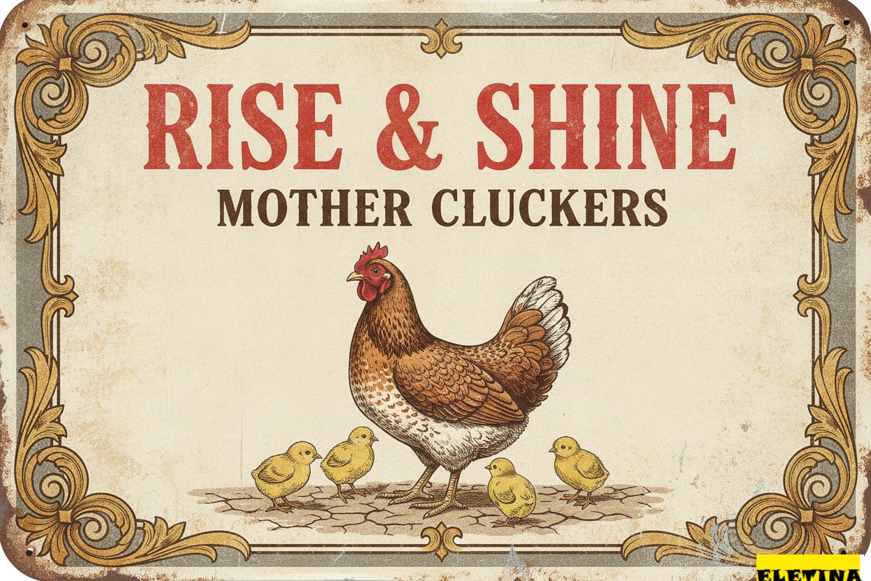 Personalized Sign for Man Cave Vintage Chicken Decor Rise And Shine Mother Cluckers Home Chicken Coop Farm Fence Kitchen Bathroom Wall Decor 12x8 Inch Private Property Decorative