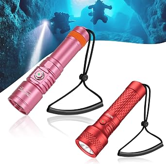 ORCATORCH Dual Brightness Options D710 3000 Lumen,Pink ORCA7 3000 Lumen, Red Dive Light Bundle the Perfect Combo for Varying Underwater Conditions, Ideal for Scuba Divers