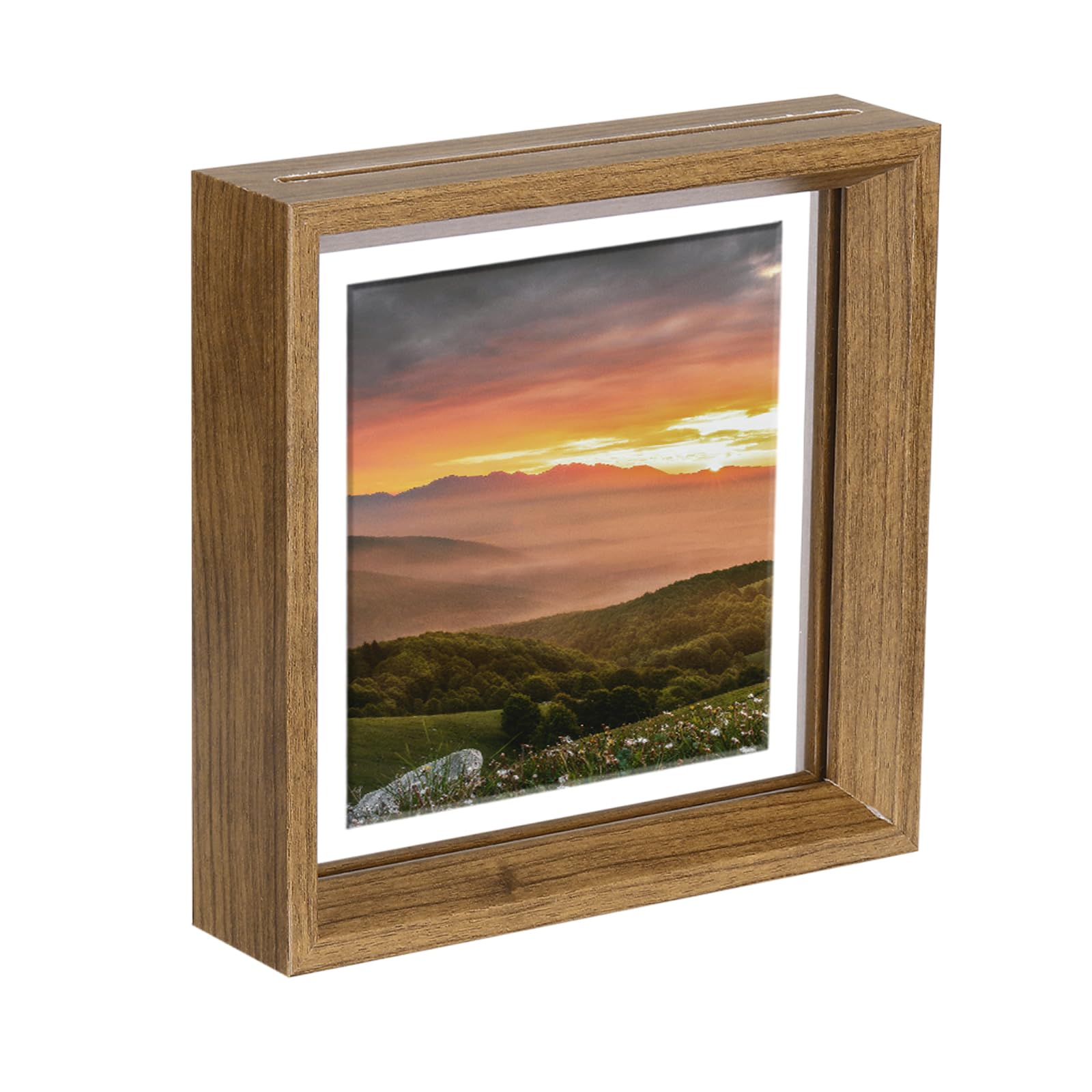 sourcing map Floating Frame, 6 x 6 Inch Natural Wood Pictures Frames for Pressed Flowers Standing Wall Hanging Picture Collection, Natural Wood — image 1