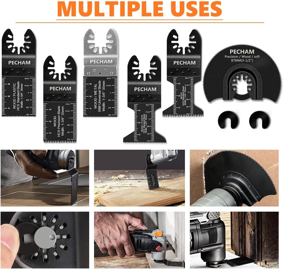 PECHAM 24PCS Universal Wood Metal Oscillating Multitool Quick Release Saw Blades Fit Porter Cable Black & Decker Rockwell Ridgid Ryobi Milwaukee Chicago Craftsman