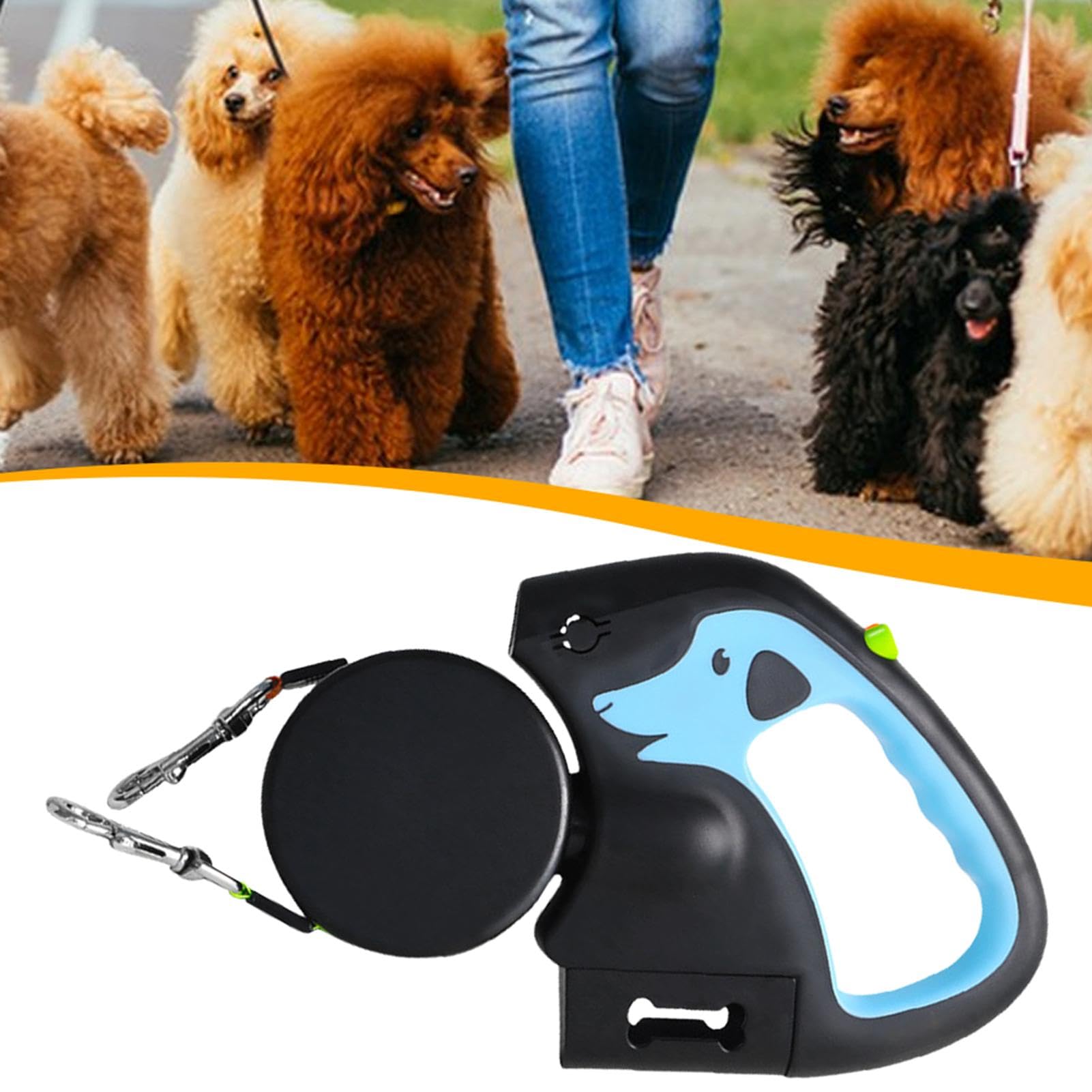 Guinzaglio per cani con luce, corda retrattile, guinzaglio per cani | estensibile, design anti-groviglio, elastico protettivo, blocco per ottenere protezione brevettata, cavo portatile per cani,