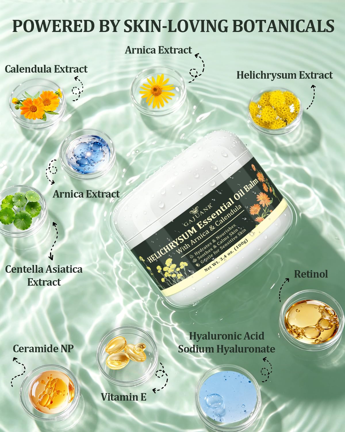 Helichrysum Essential Oil Balm, Helichrysum Cream with Helichrysum Oil, Arnica Oil, Retinol & Beeswax, Natural Hydrating Salve for Dry, Fragile, Br-uised & Aging Skin, Face & Body Moisturizer - 3.4 OZ