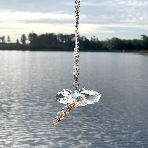 Miniatura 2 de Regalo de libélula de cristal, figuras de cristal, dije de automóvil, fabricante de arco iris, amuleto de libélula - Atrapasoles de prisma para