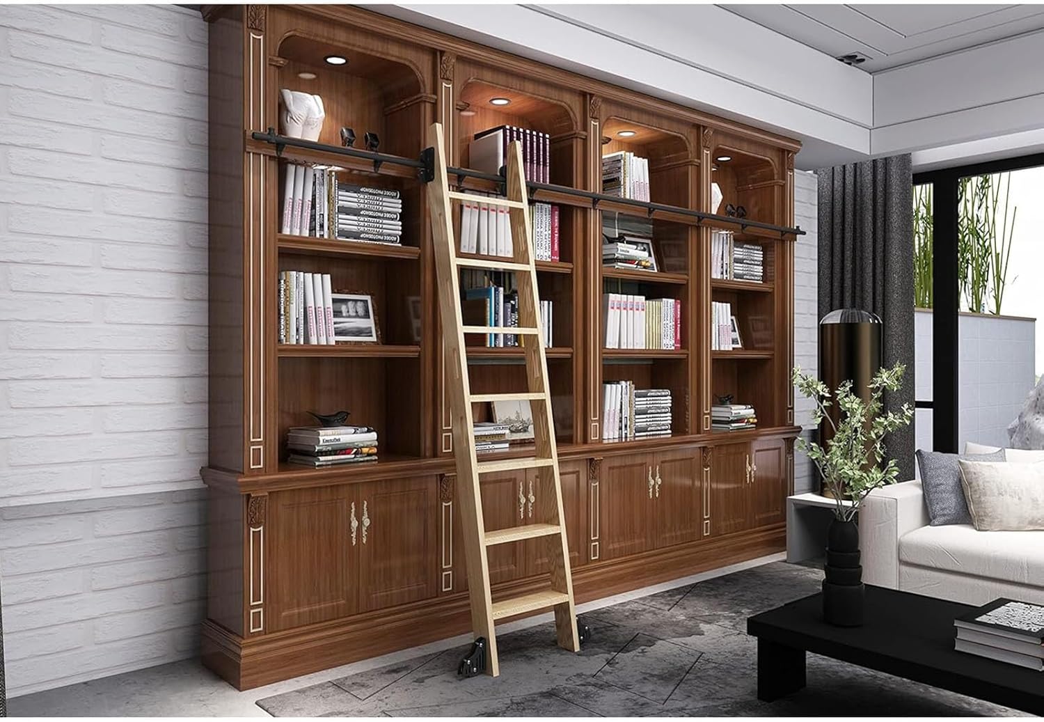 3.3-26.2ft Home Office Rolling Library Ladder Hardware Rolling Kit(No Ladder), Stand Up Tensible Sliding Library Ladder with Brake Movable Rolling Ladder Hardware (Size : 13ft/400cm track ki