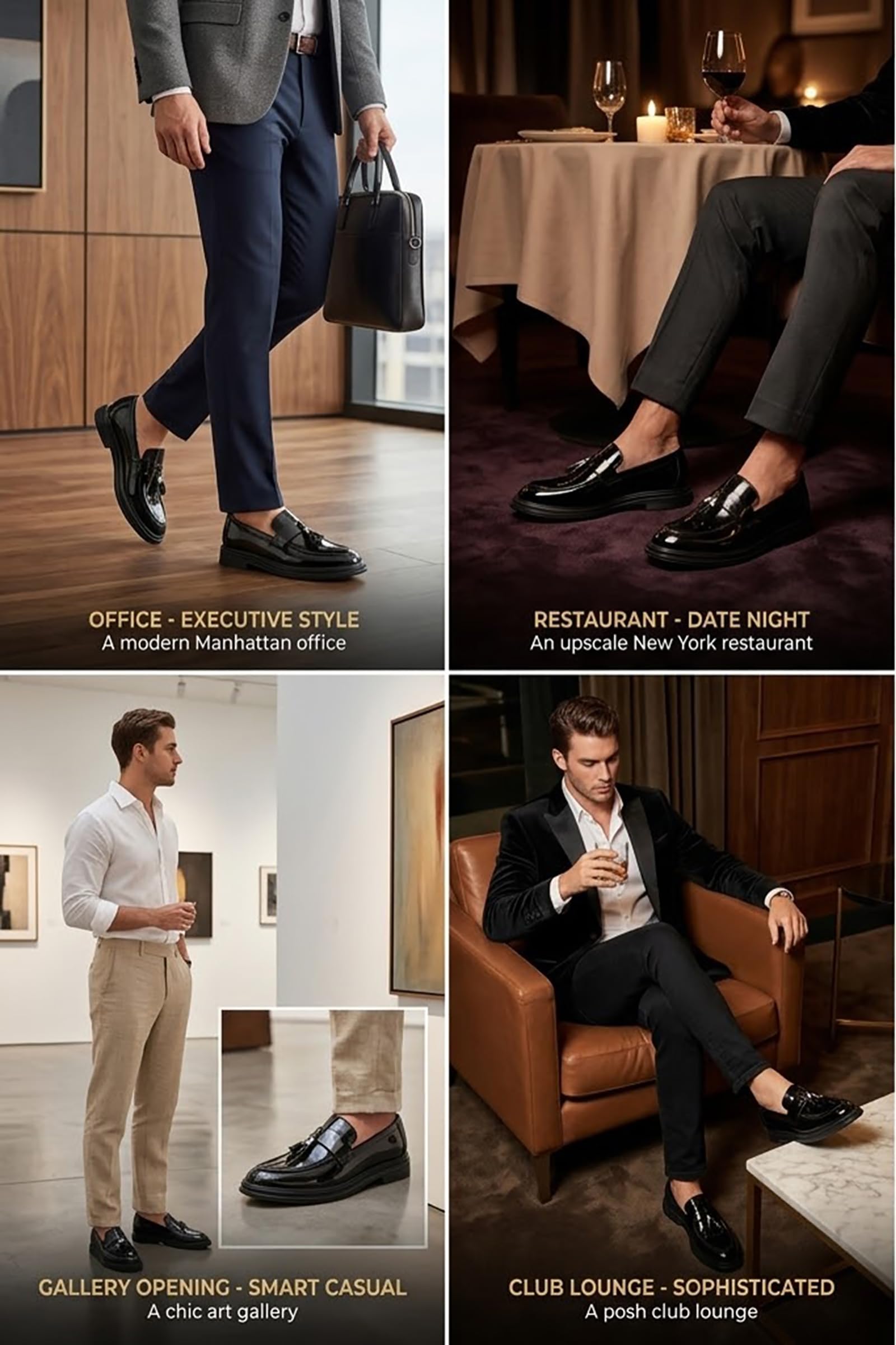 Mocasines Hombre con Borlas Zapatos de Vestir Brillantes Casual Boda Negocios Suela de Goma Punta Redonda