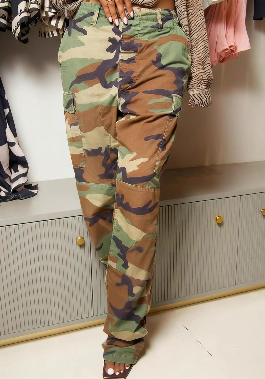 Ptorlio Camo Cargo Pants for Women Casual Baggy Wide Leg Y2k Low Rise Streetwear Camouflage Pant with Pockets - Image 7