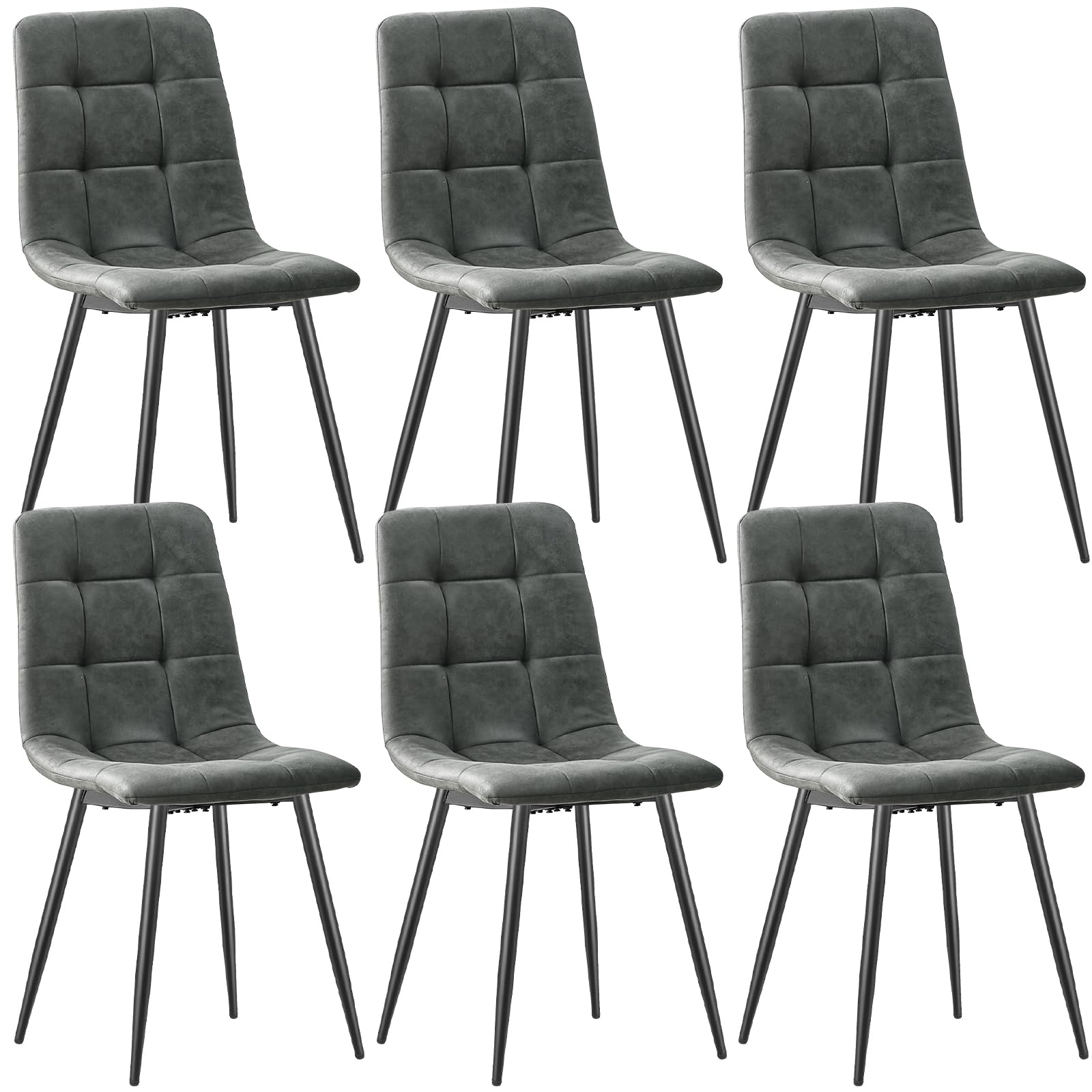 JIJIAN Set di 6 Sedie Sala da Pranzo, Sedie da Cucina in Tessuto Tecnologico, Sedie imbottite per Soggiorno con Gambe in Metallo Nero, Adatte per Sala da Pranzo, Sala d'attesa, Grigio Scuro