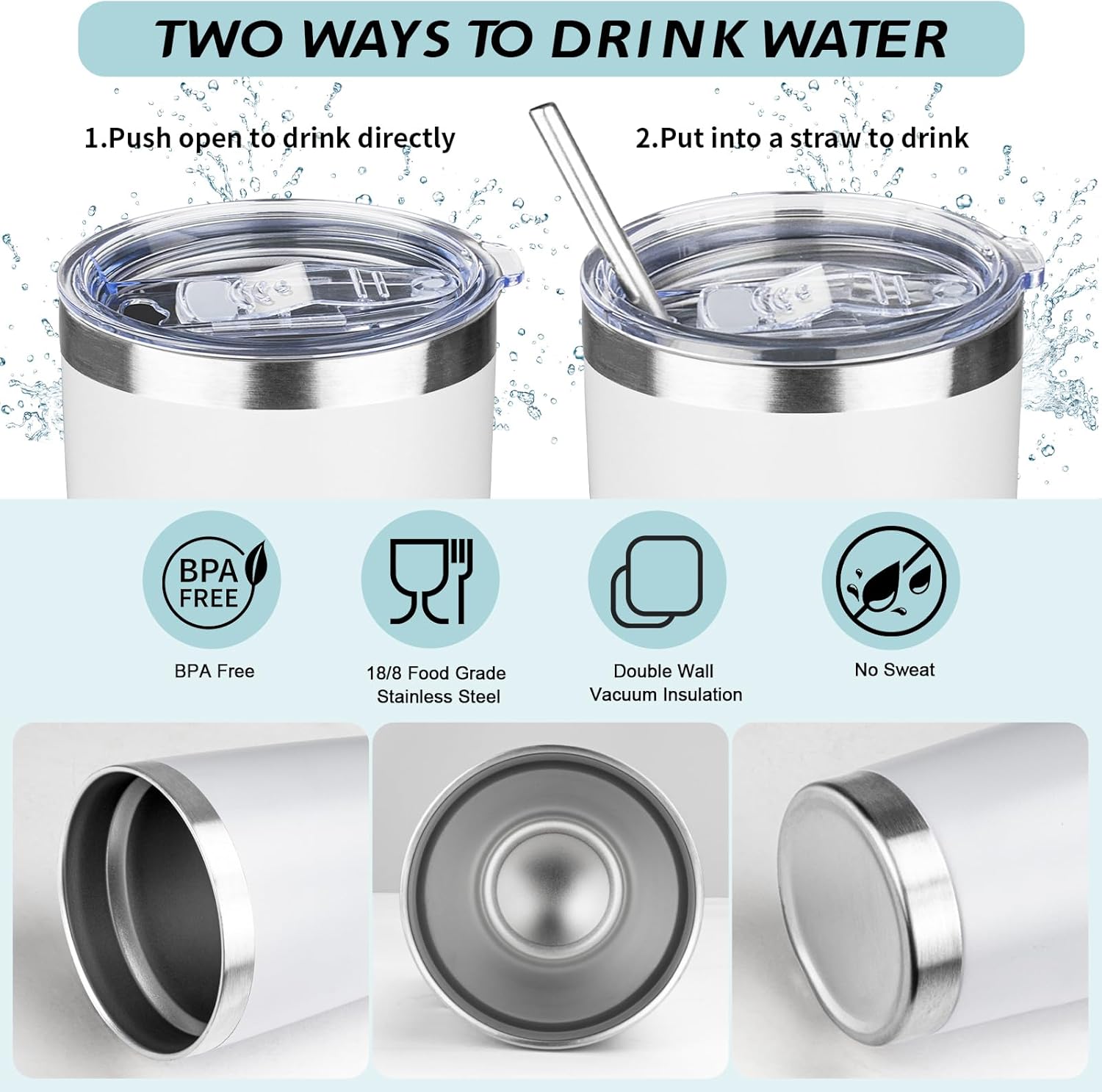 20oz Tumbler with Straw and Brush, Stainless Steel Vacuum Insulated tumbler, Double Wall Insulated Coffee Tumbler for Outdoor, Home, Travel,Office (White,4pcs)