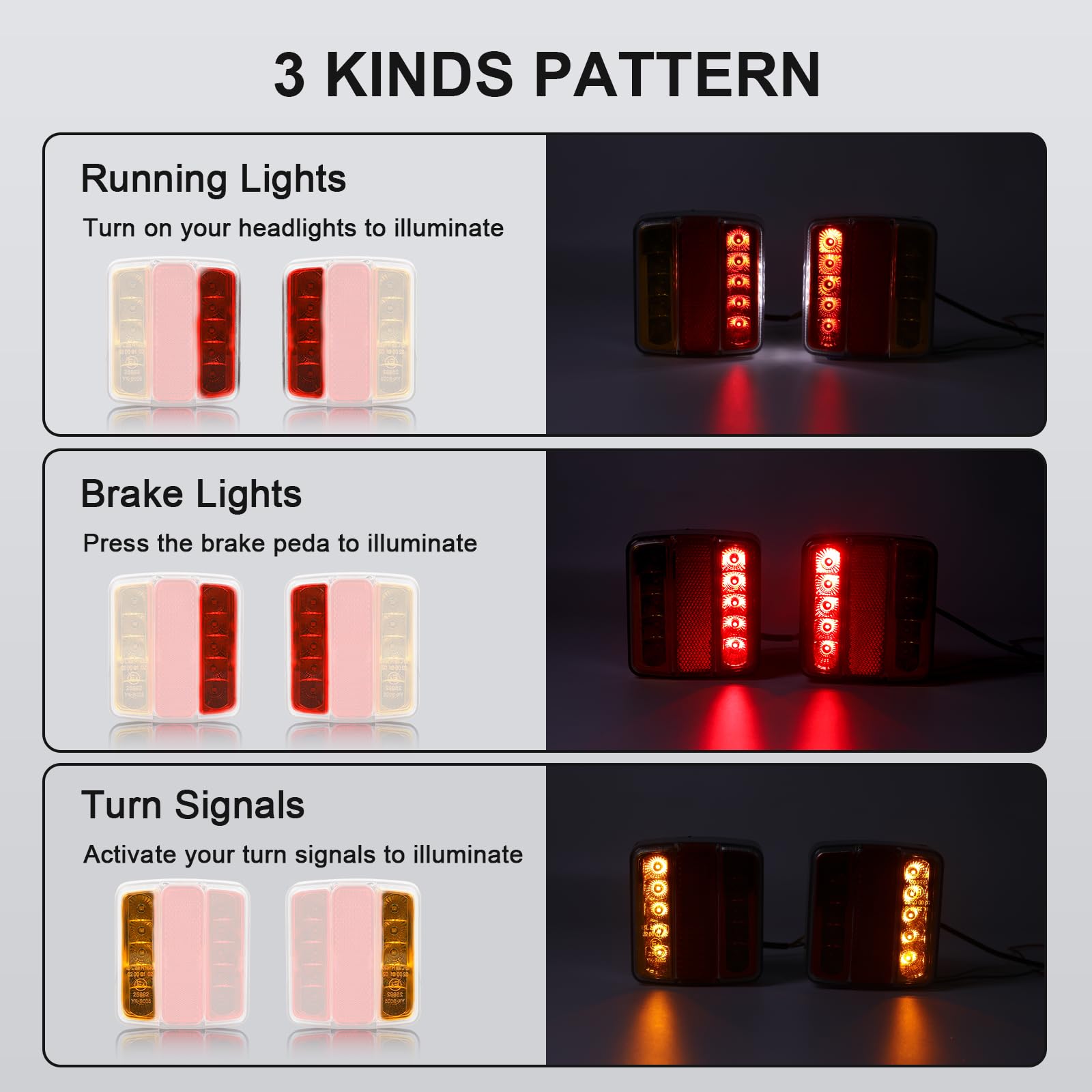 2 Pcs Feu de Arriere Remorque LED 12V avec E-Mark, 5 Fonctions - Feux Stop, Feux Position, Clignotant, Feux Plaque d'immatriculation, Catadioptre