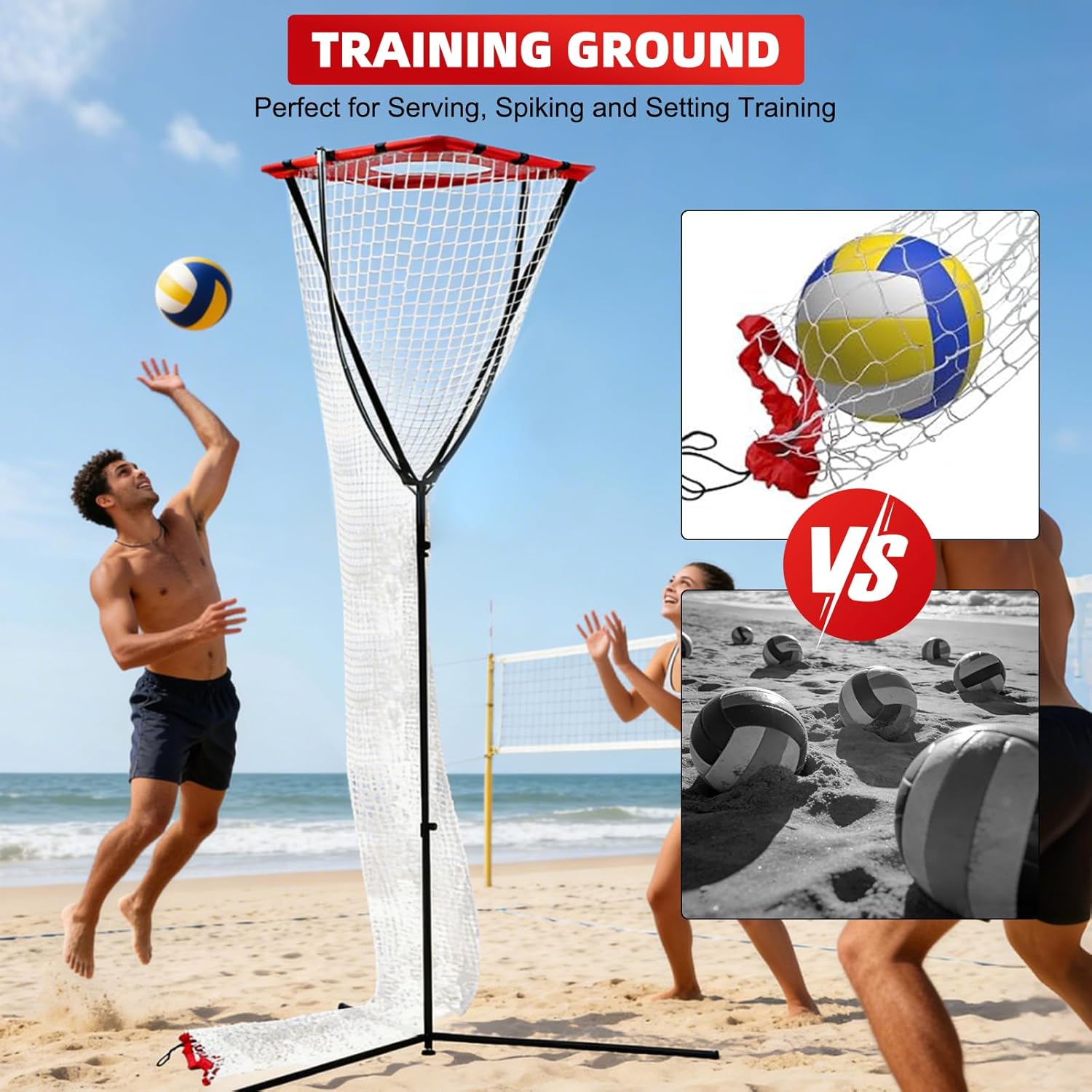 Sweetone Volleyball Setter Training Net, Volleyball Training Equipment Adjustable Angle Height 7.5-13 Ft Indoor and Outdoor Volleyball Training Network for Serving, Spiking and Setting