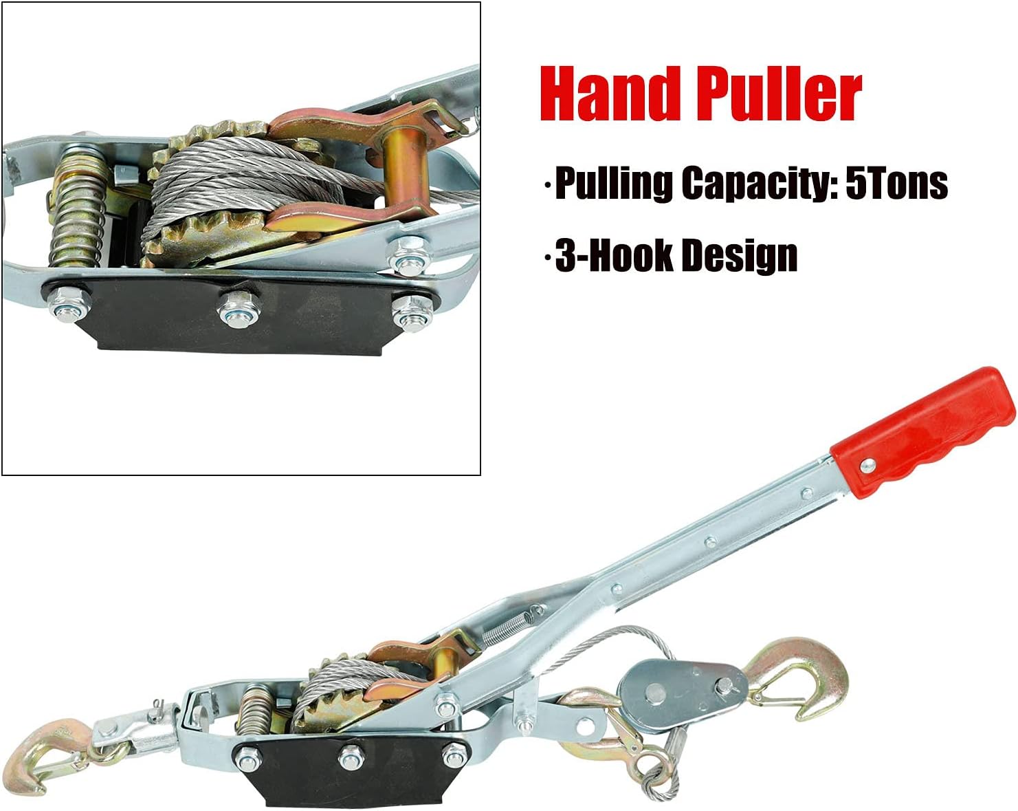 TYFYB 5 Ton Heavy Duty Power Puller with 3 Hooks 2 Gears Automotive Hoist Cable Puller,Hoist Winch Cable Stretcher Lift,Pulling Capacity: 5Tons, Rated Load: 2Tons : Industrial & Scientific