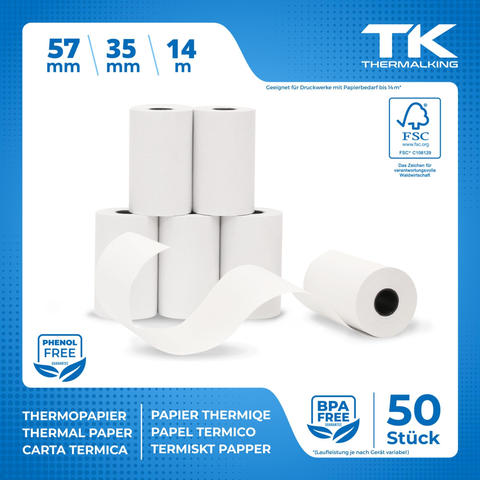 Thermal Till Rolls 57 X 57mm X12.7mm Till Machine & PDQs BOX - Foto 3