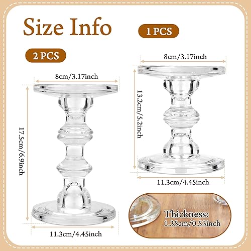 Miniatura 2 de CHILL RECIPE Juego de 3 portavelas de cristal, soporte alto de cristal para velas de pilar, velas cónicas, decoración de Navidad, mesa de boda,