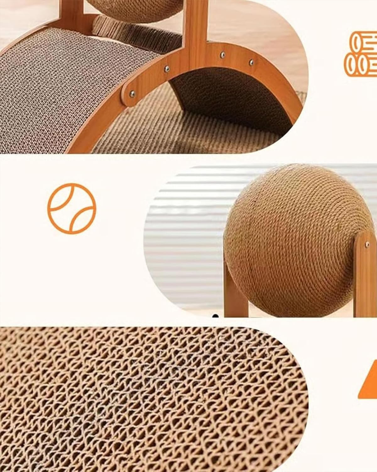 Cat Scratching Ball on Stand - Solid Wood Interactive Cat Scratcher, Sisal Rope Cat Scratcher Ball for Indoor Cat Kittens Interactive Pet Toys (M)