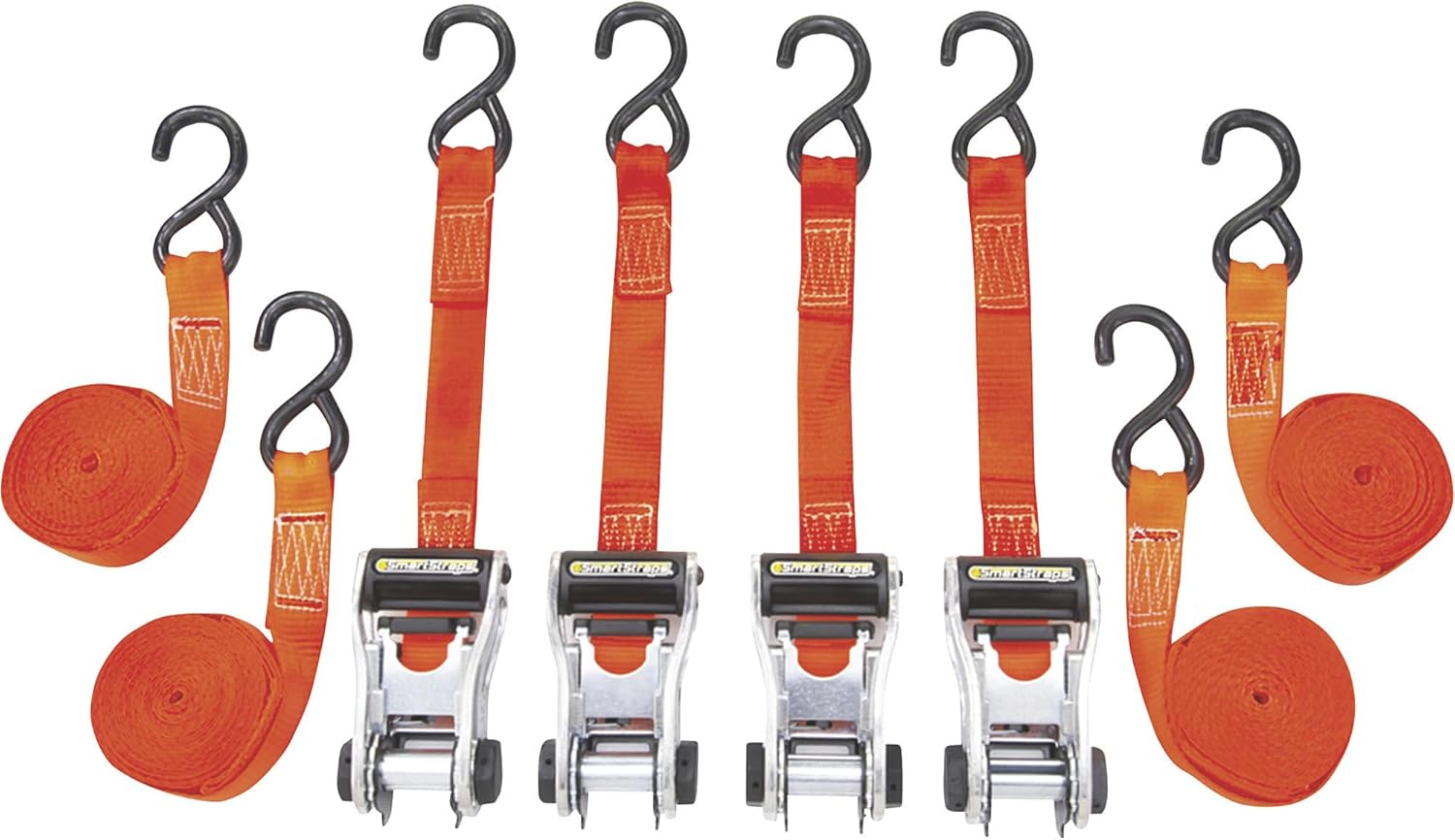 SmartStraps RatchetX Ratchet Tie-Down Strap - 4-Pk. 1.125in. x 20ft. with J-Hook, 3000-Lb. Breaking Strength, Orange, Model Number 4573