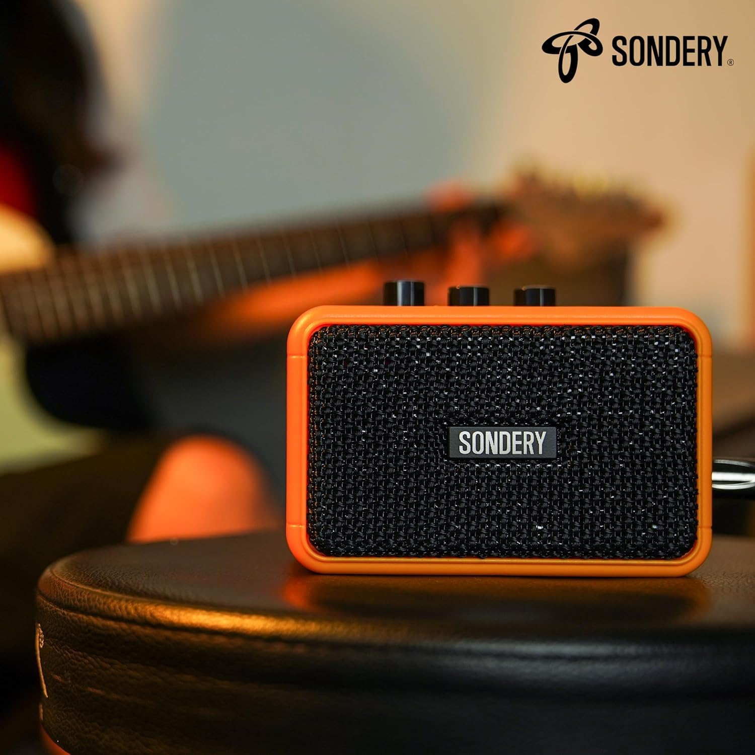 Sondery Mini Amplificador de Guitarra Bluetooth con Bocineros Duplos 5W, Recargable y Portátil, con Efectos de Sobredosis y Limpios para Guitarras Eléctricas