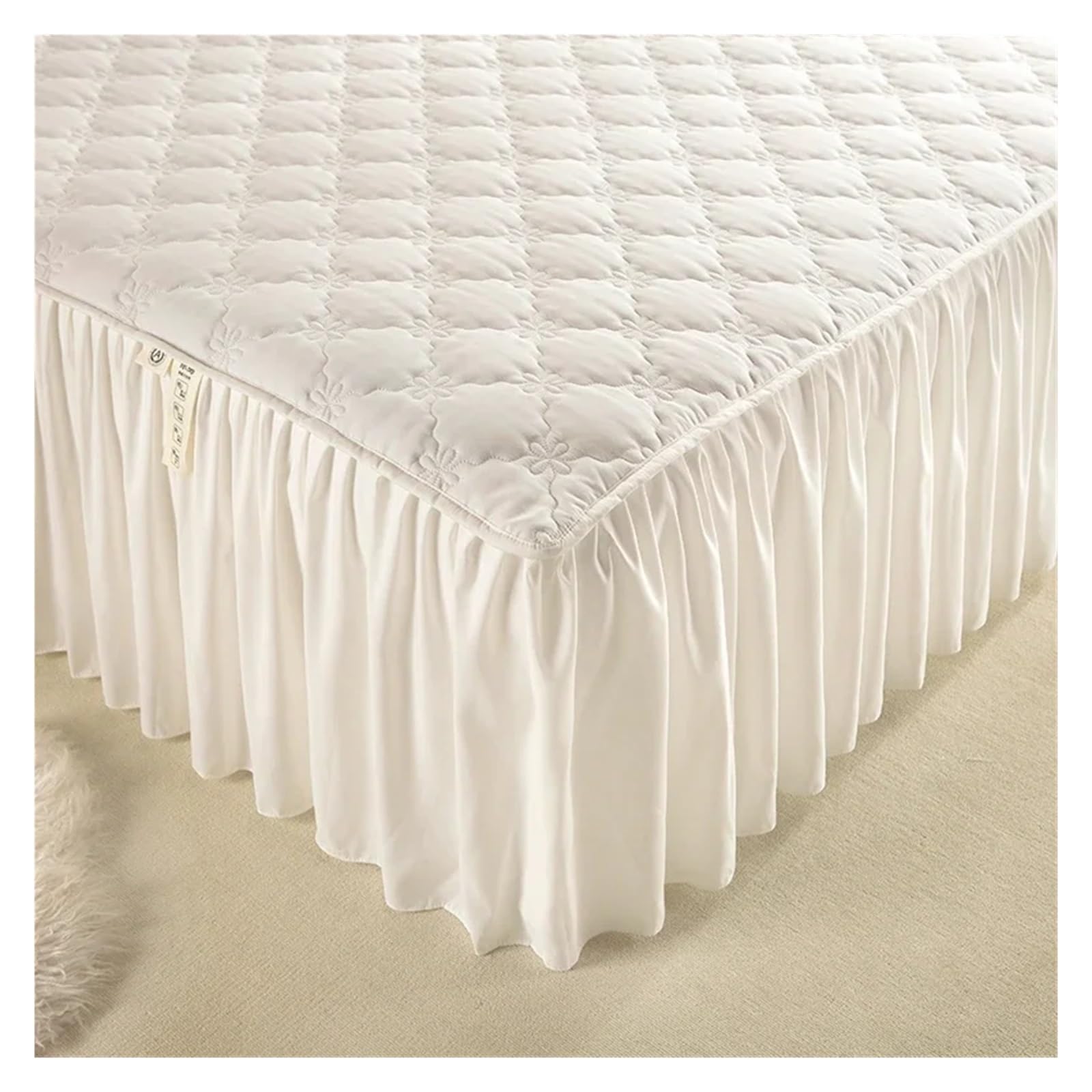 Faldones De Cama Falda de Cama Gruesa, Funda Color sólido, Protector colchón Acolchado, Colcha Dormitorio(2,King 180x200cm 1pc)