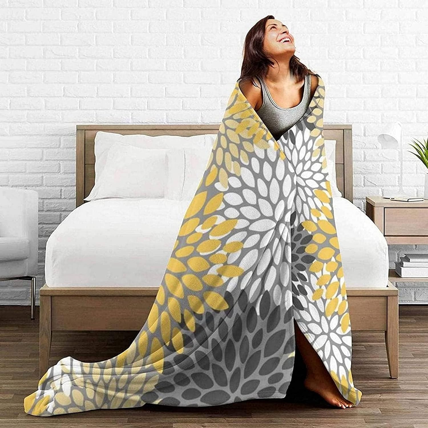 Yellow Gray White Throw Blanket Warm Blanket Soft Fleece Bed Blanket for Sofa Couch Travel 40x50 in