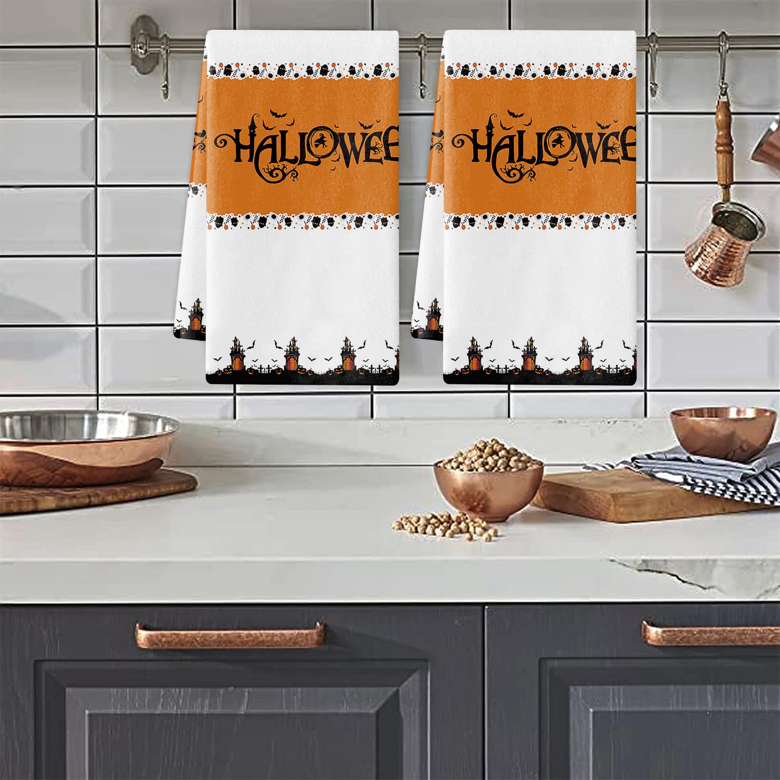 Paños de Cocina Bat Negro Naranja Trapos Cocina Suaves Lavable Poliéster Secado Rápido Reutilizables para Baño Barra Restaurante Picnic etc Toallas de Limpieza 4 Piezas (40x60 cm)