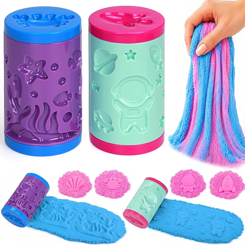 DaoDaoZhu Sensory Sand Kit, Magic Sand Toys, Sensory Toys for Kids Toddlers | Ocean & Space Pattern Roller, 10.58oz Non-Toxic Stretch Magic Sand, Sensory Play Sand Toys, Christmas & Birthday Gifts
