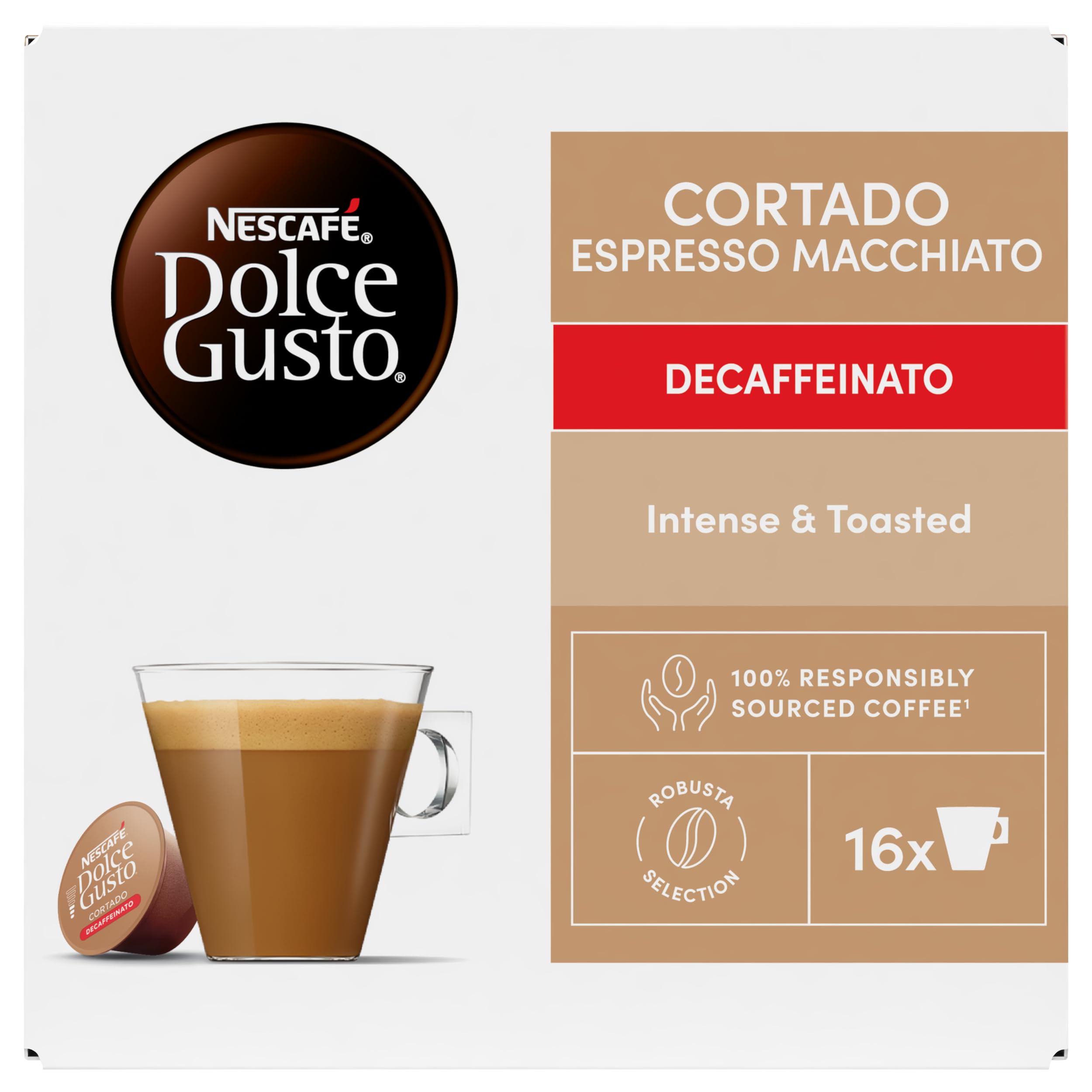 NESCAFÉ DOLCE GUSTO Cortado Espresso Macchiato Decaffeinato Caffè, 3 Confezioni da 16 Capsule (48 Capsule Compatibili Nescafé Dolce Gusto)