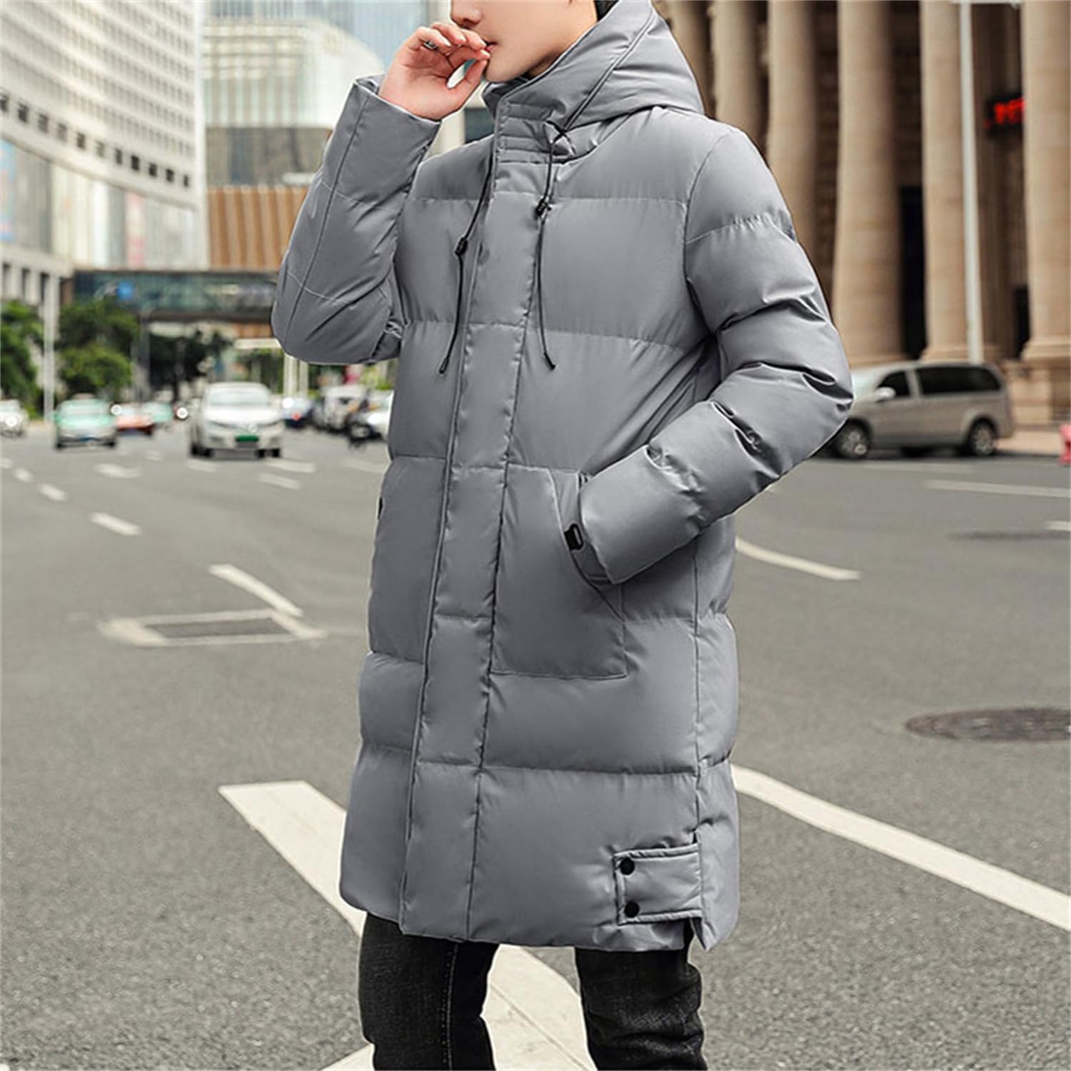 Piumino da uomo lungo giacca invernale calda giacca trapuntata con cappuccio Parka cerniera cappotto invernale ispessito giacche termiche da uomo