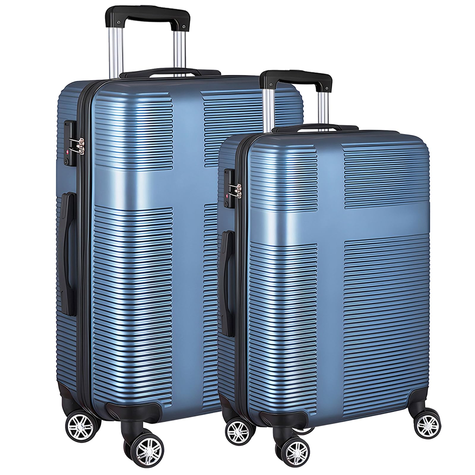 2 Piece Luggage Sets with Spinner Wheels,24 and 28 Inch Checked Travel Suitcase Sets,Lightweight Hardshell Carry On Luggage Sets,Dark Blue