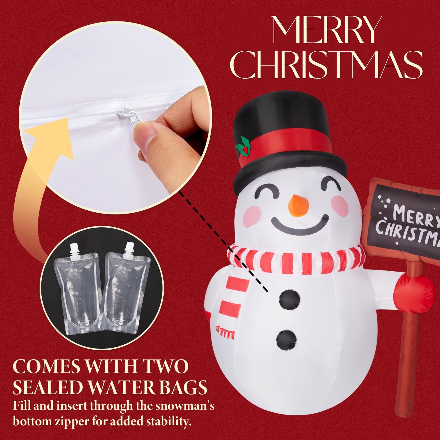 KAMJUNTAR 6 FT Christmas Inflatables Snowman Outdoor Decorations, Blow Up Snowman Inflatable with LED Lights Christmas Yard Blowups for Christmas Party, Xmas, Holiday, Home Lawn Garden Decoration