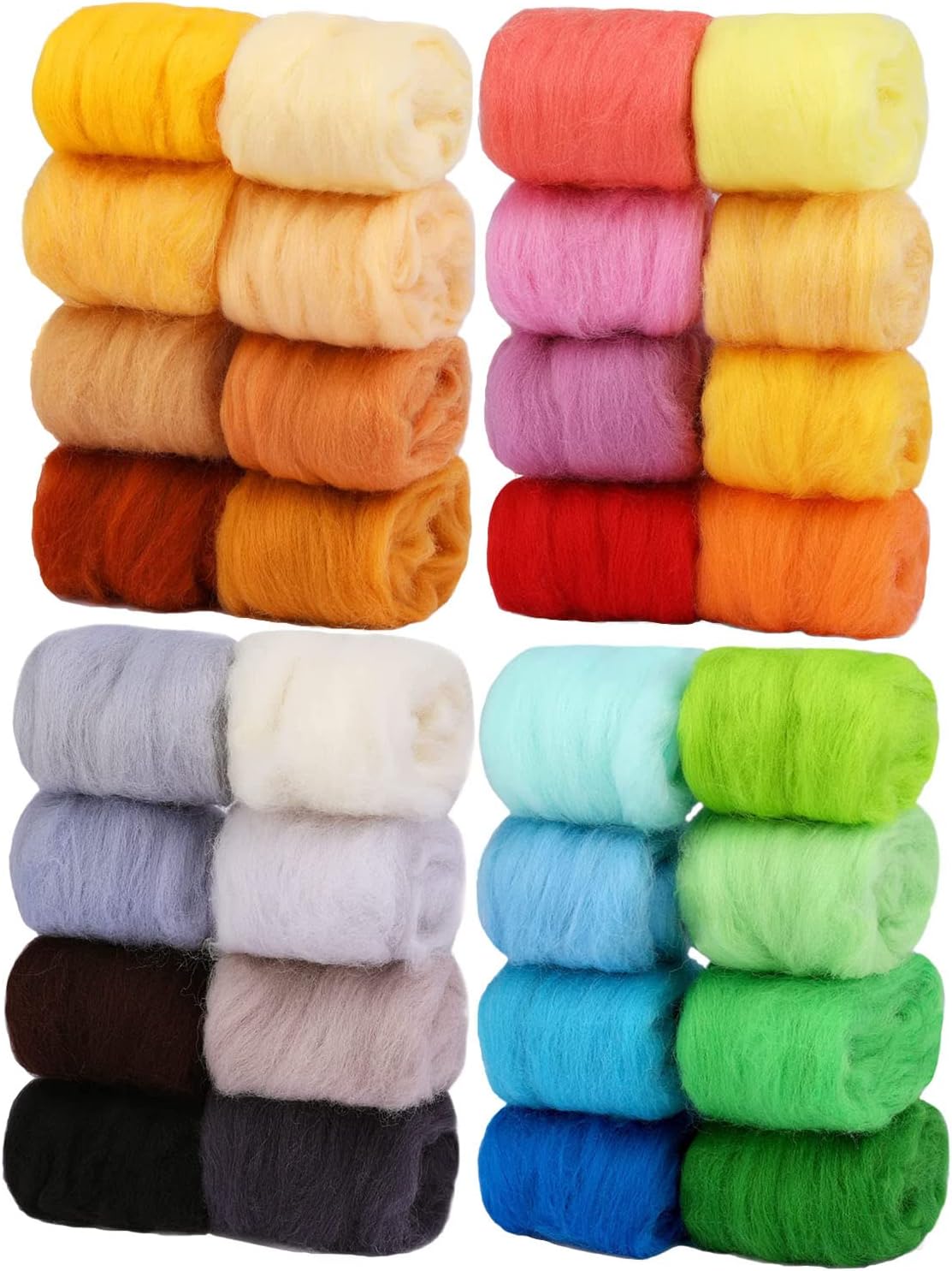WONVOC Needle Felting Wool 11.29 oz/320 g, 32 Colors Beautiful Nature Wool Roving Yarn, Hand Spinning Wool Roving Wool Yarn for DIY Craft Materials and Felting Wool Lovers, 10g/Color