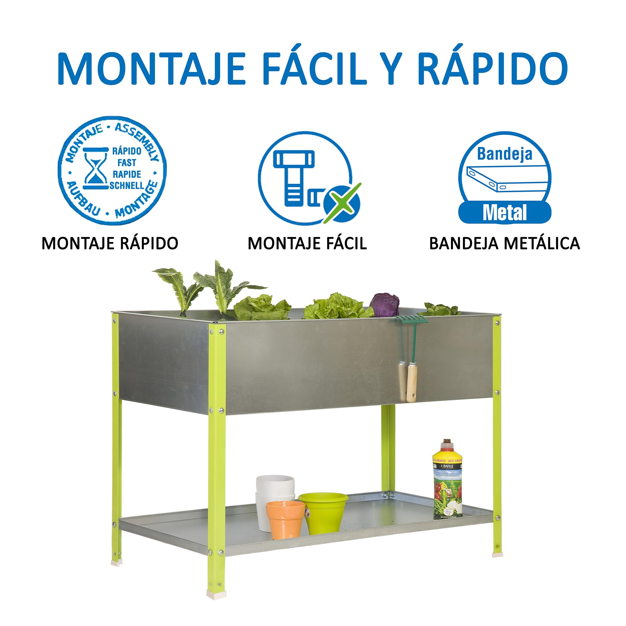 SimonRack Huerto Urbano Terraza Exterior, Agujeros Drenaje, Capacidad 200 L, Medidas 850x1200x600 mm, Huerto Metálico, Verde/Galvanizado -Simon Garden