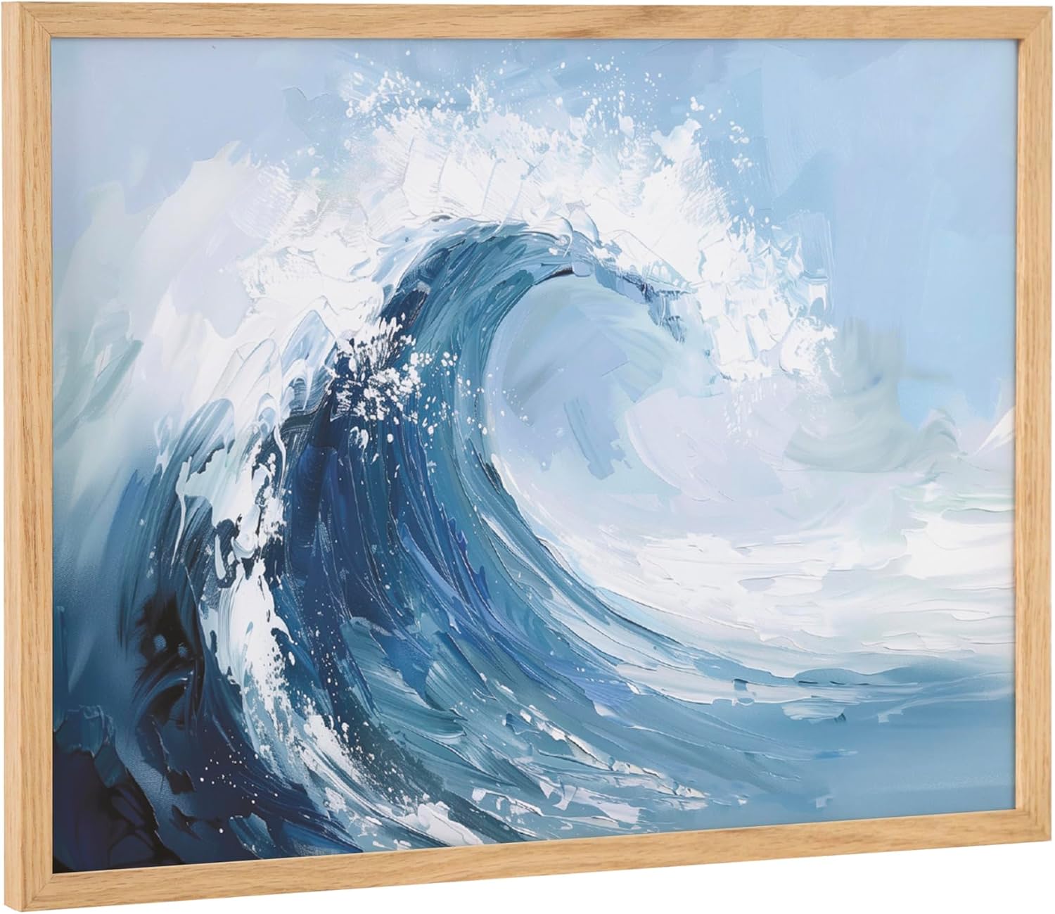 Kate and Laurel Abstract Painterly Coastal Ocean Wave Framed Wall Art by The Creative Bunch Studio; 16x12 Natural; Modern Beach Waves Art for Wall