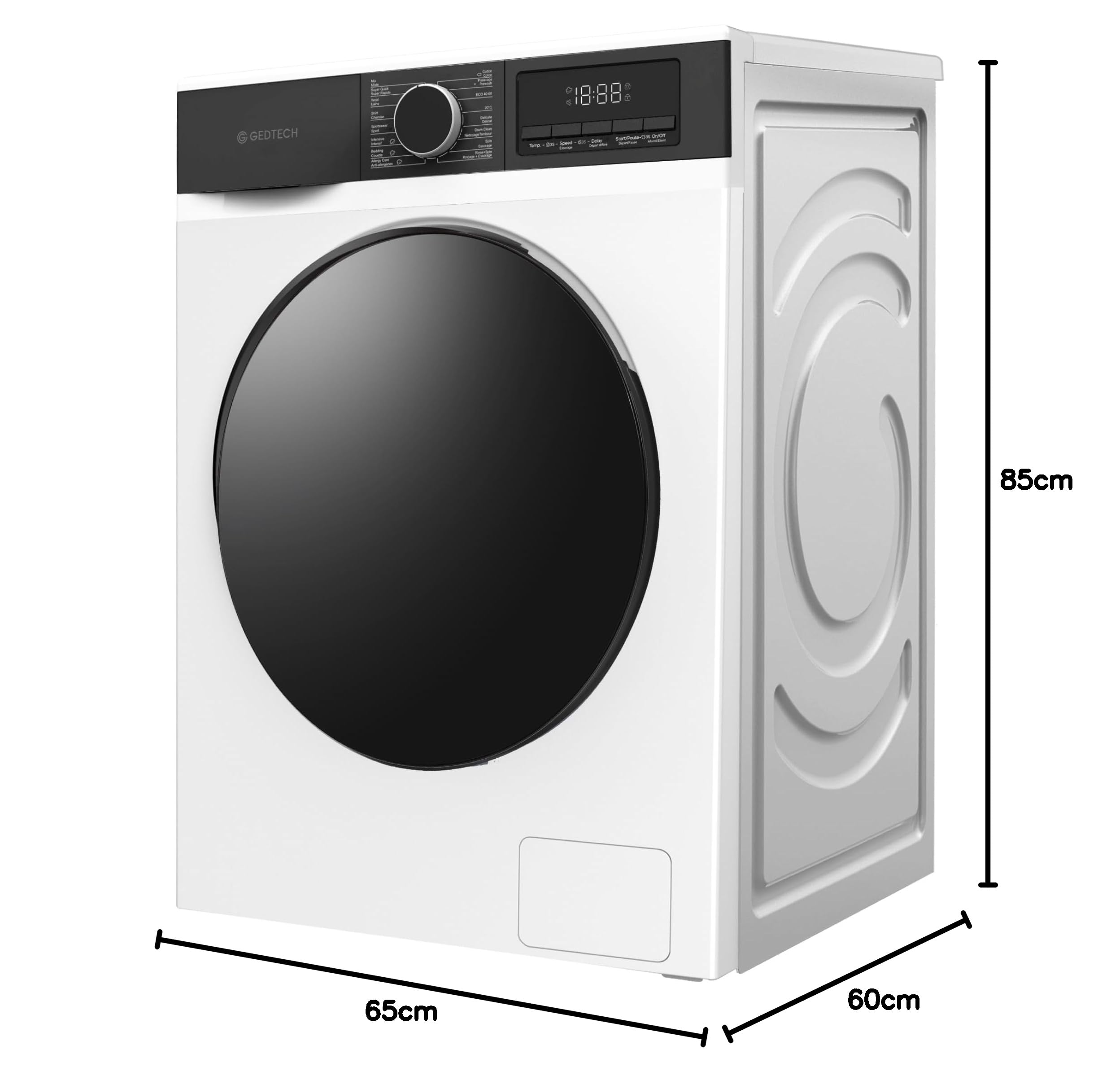 GEDTECH Lave-linge frontal GLL121400WH 12 Kg 1400 tr/mn 16 programmes Blanc