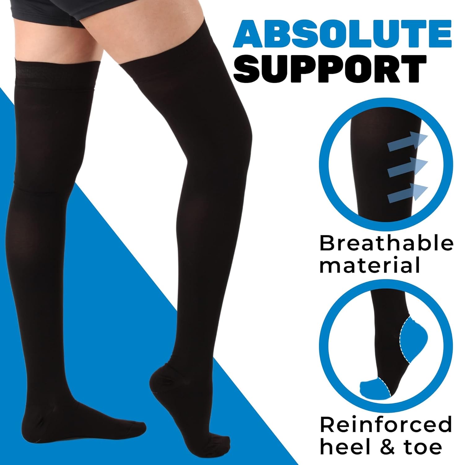 ABSOLUTE SUPPORT Plus Size Thigh Highs Compression Stockings for Women and Men 20-30mmHg | For Swelling, Edema, Thrombosis, Embolism - Black, 7X-Large, A203BL10 - Image 3