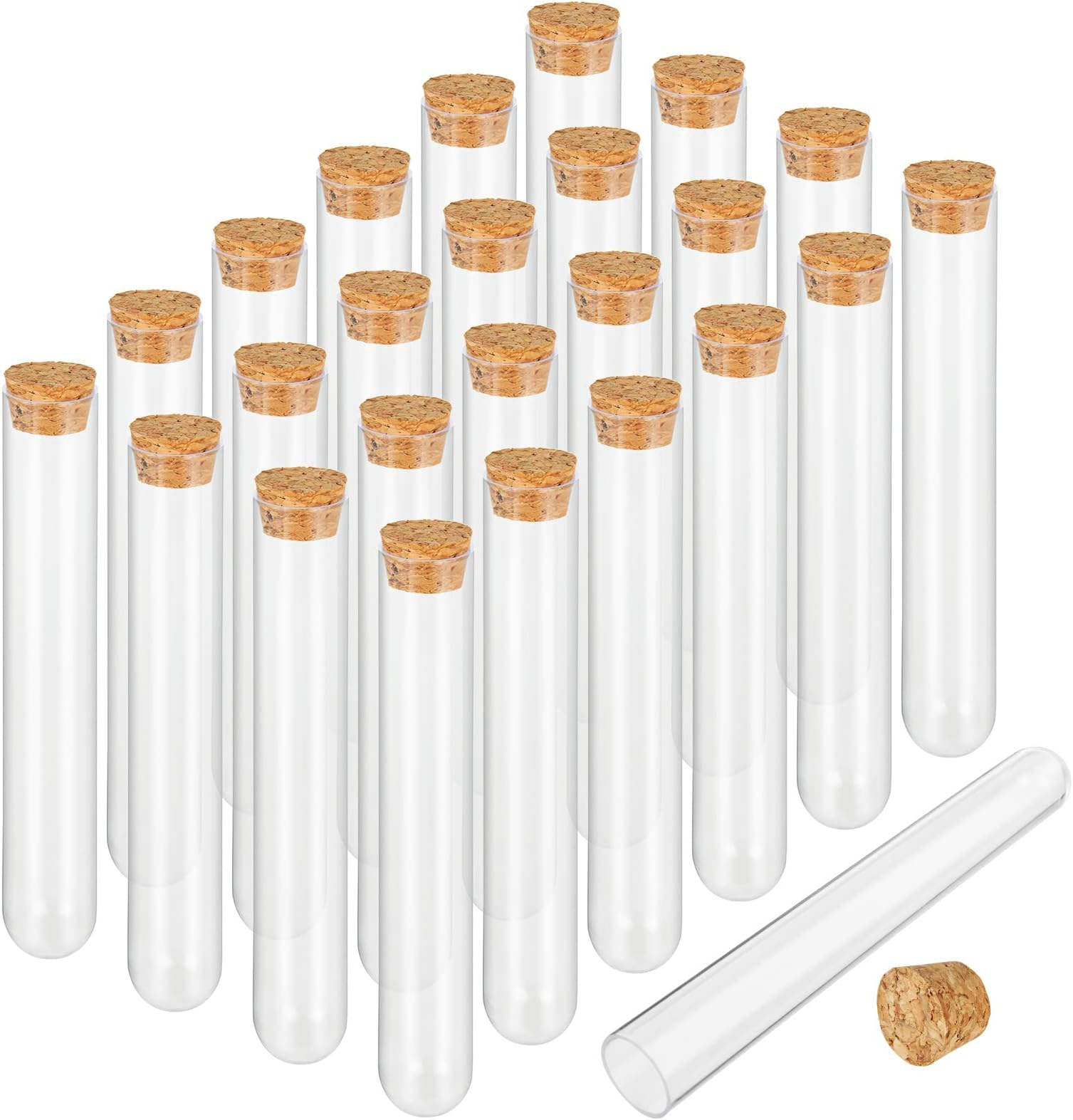Plastic Test Tubes with Cork Stoppers, 60 PCS Clear 35 mL Test Tube Set, 0.8 x 5.9 in Round Bottom Tubes for Bath Salt, Candy, Beads, Powder, Party Favors and Lab Storage
