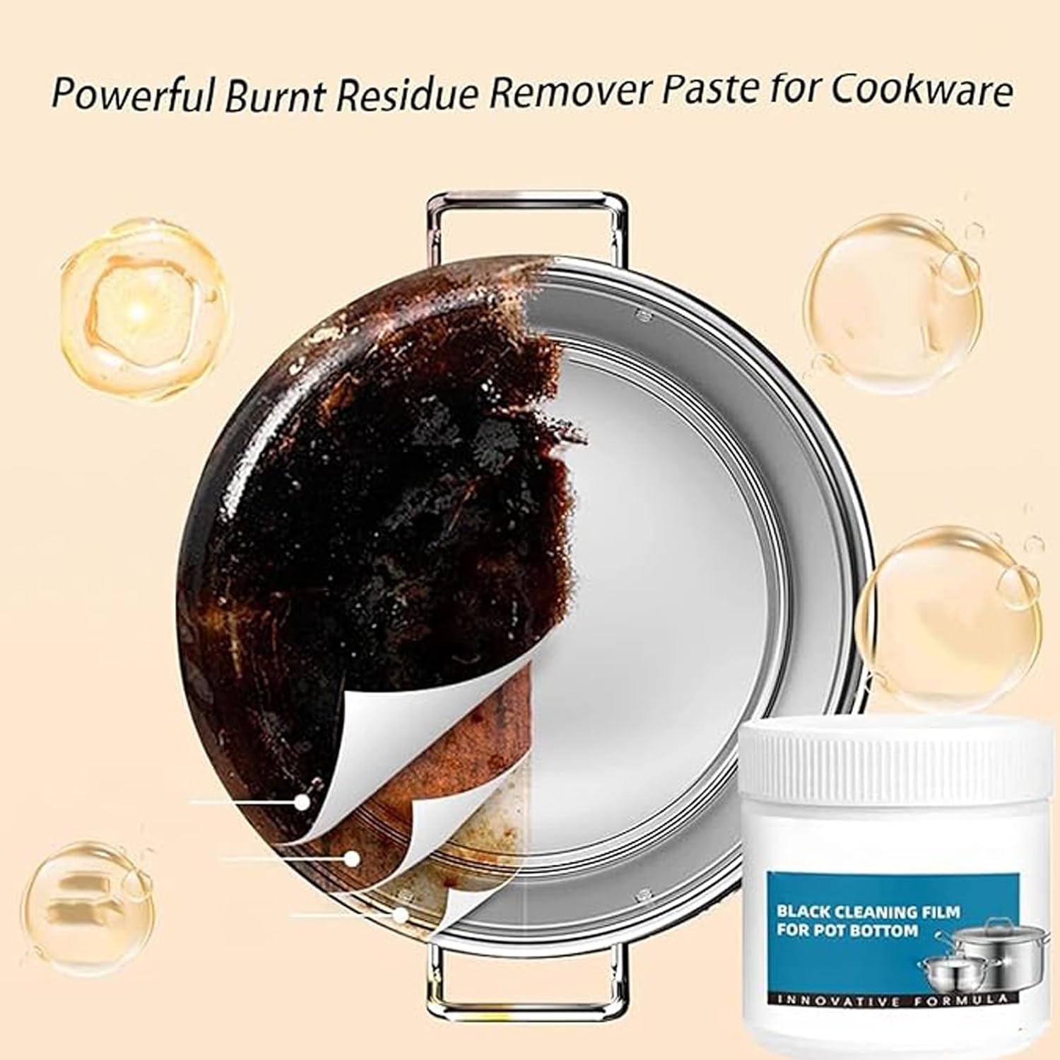 Powerful Burnt Residue Remover Paste For Cookware, Multi-Purpose Powerful Cleaner For Kitchen, Surface-Friendly And Scratch-Free，For Microwaves, Ovens, And Stovetops (2pcs)