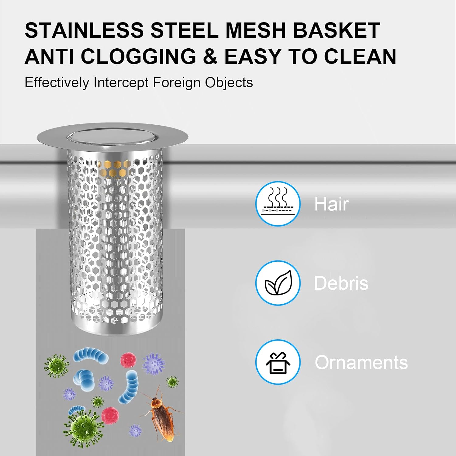 Bathroom Sink Stopper, Precision Copper Bounce Core Sink Drain Filter, with Detachable Mesh Basket to Effectively Intercept Foreign Objects, for 1.29-2.16 inch Drain Pipes (2Pcs)