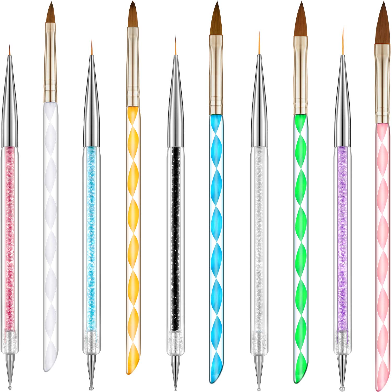 10 Pieces Nail Art Pens Kit Include Liner Brushes and Gel Painting Dotting Acrylic Nail Brush Pens (Style Set 1)