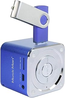 MusicMan TXX3530 - Mini reproductor estéreo con altavoces integrados y batería (MP3, ranura para tarjeta Micro-SD), color azul