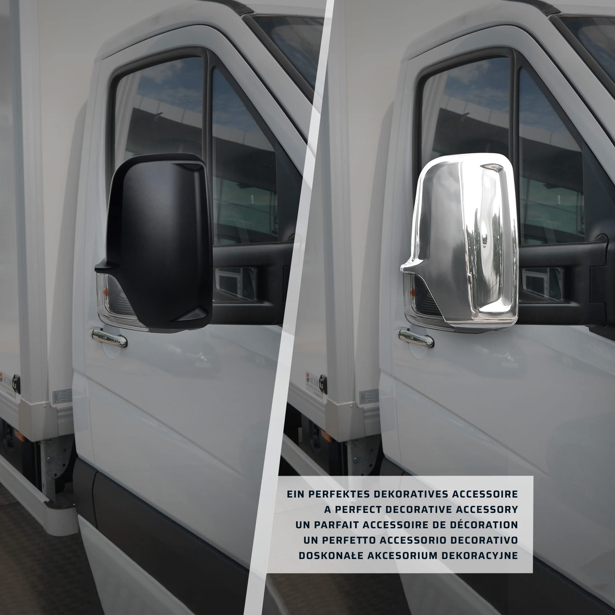 CHROMEMASTER | Nakładki na Lusterka Zewnętrzne | Kompatybilne z Mercedes Sprinter W906 2006-2018 | Stal nierdzewna; Osłony Lusterek to Niepowtarzalny Wygląd Auta i Ochrona Przed Uszkodzeniem