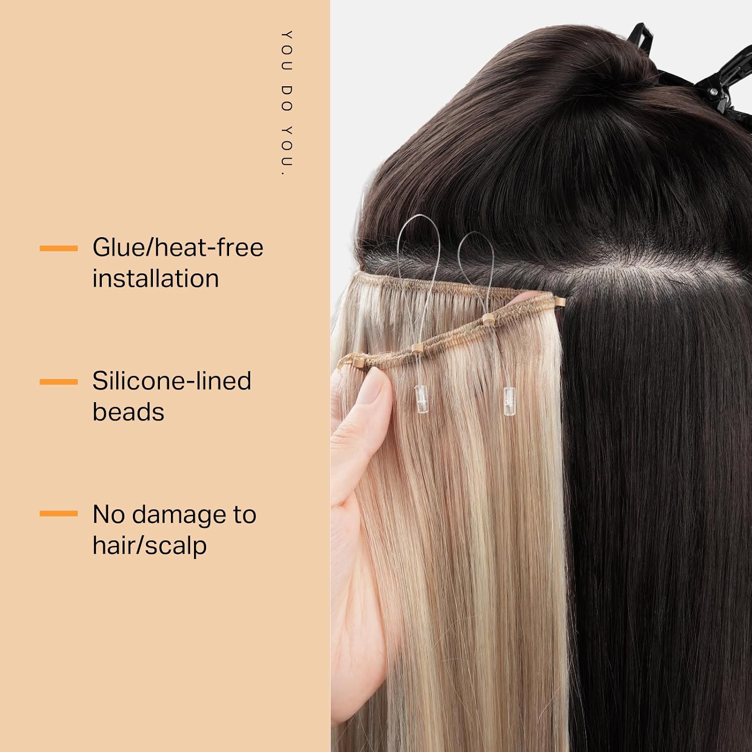 DOORES Long Beaded Extensions for Adding Hand Tied Weft, 24 Inch 120g Nutural Black Remy Hairs Micro Beaded Bundles for Women
