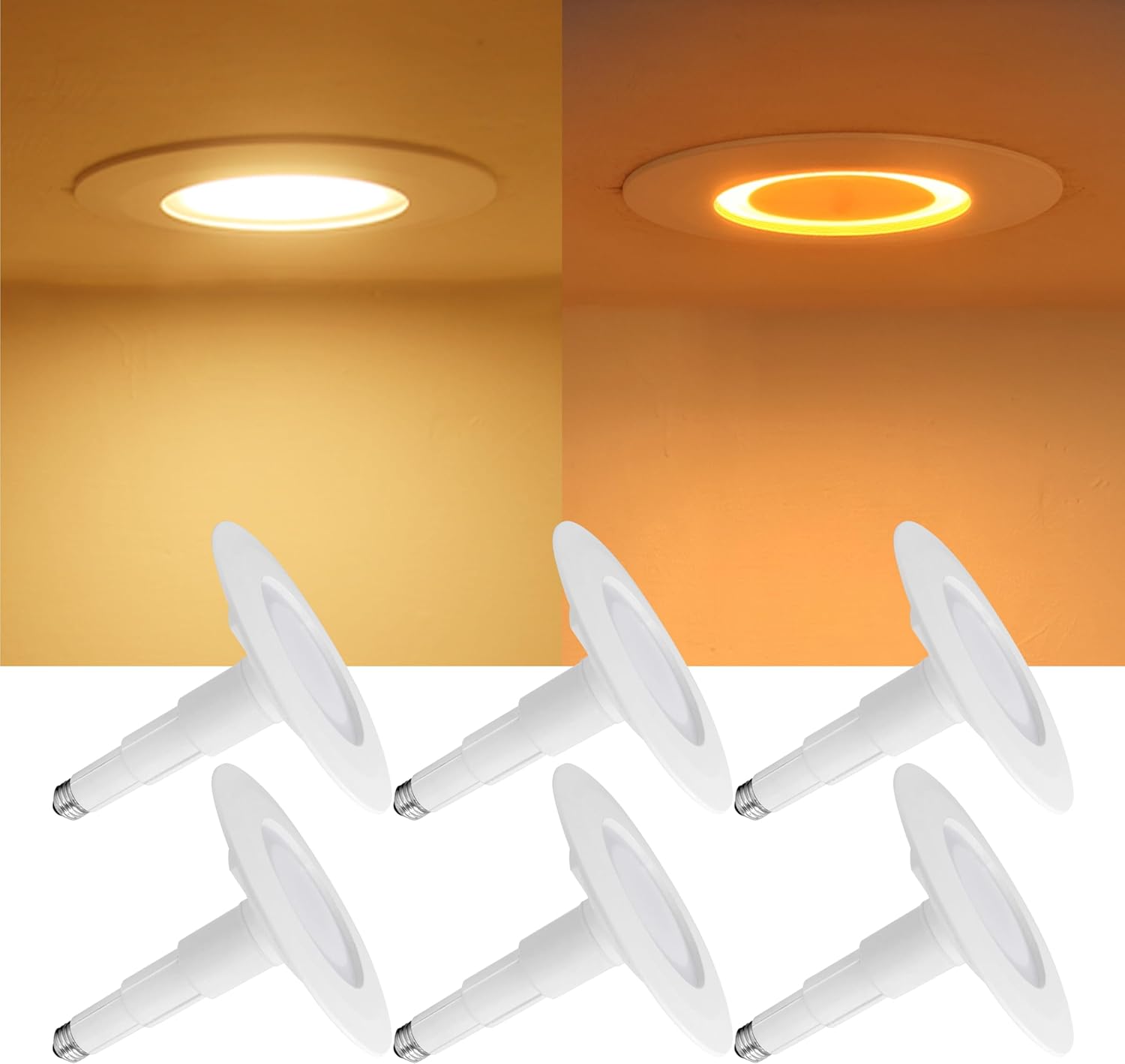 Soliseed 5/6 Inch LED Can Lights with Night Light,3000K Retrofit Recessed Lighting,12W=60W,800LM,Dimmable LED Replacement,Easy Retrofit Downlight Install,E26, Bevle Trim,6 Pack