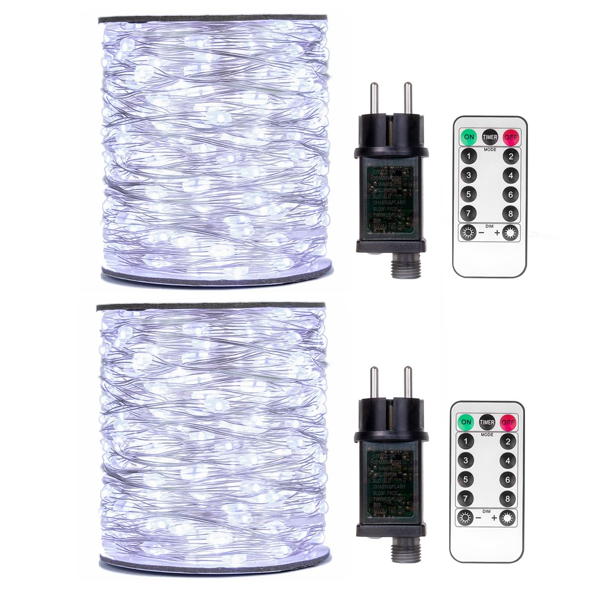 PCORES 200 LED Plug in Fairy Lights 20M/66FT Silver Copper Wire String Lights with Remote & Timer, 8 Modes, Waterproof