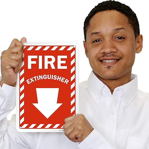 Miniatura 3 de SmartSign Letrero "Extintor de incendios" de 10 x 7 pulgadas con flecha hacia abajo y agujeros pre-limpiados, impreso digitalmente, plástico HDPE de