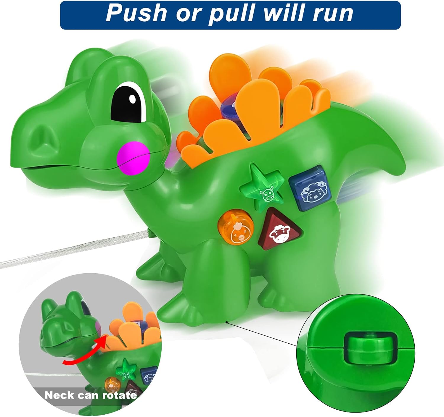 Ynanimery Pull Along Dinosaur Toys for Toddler Boys Christmas Birthday