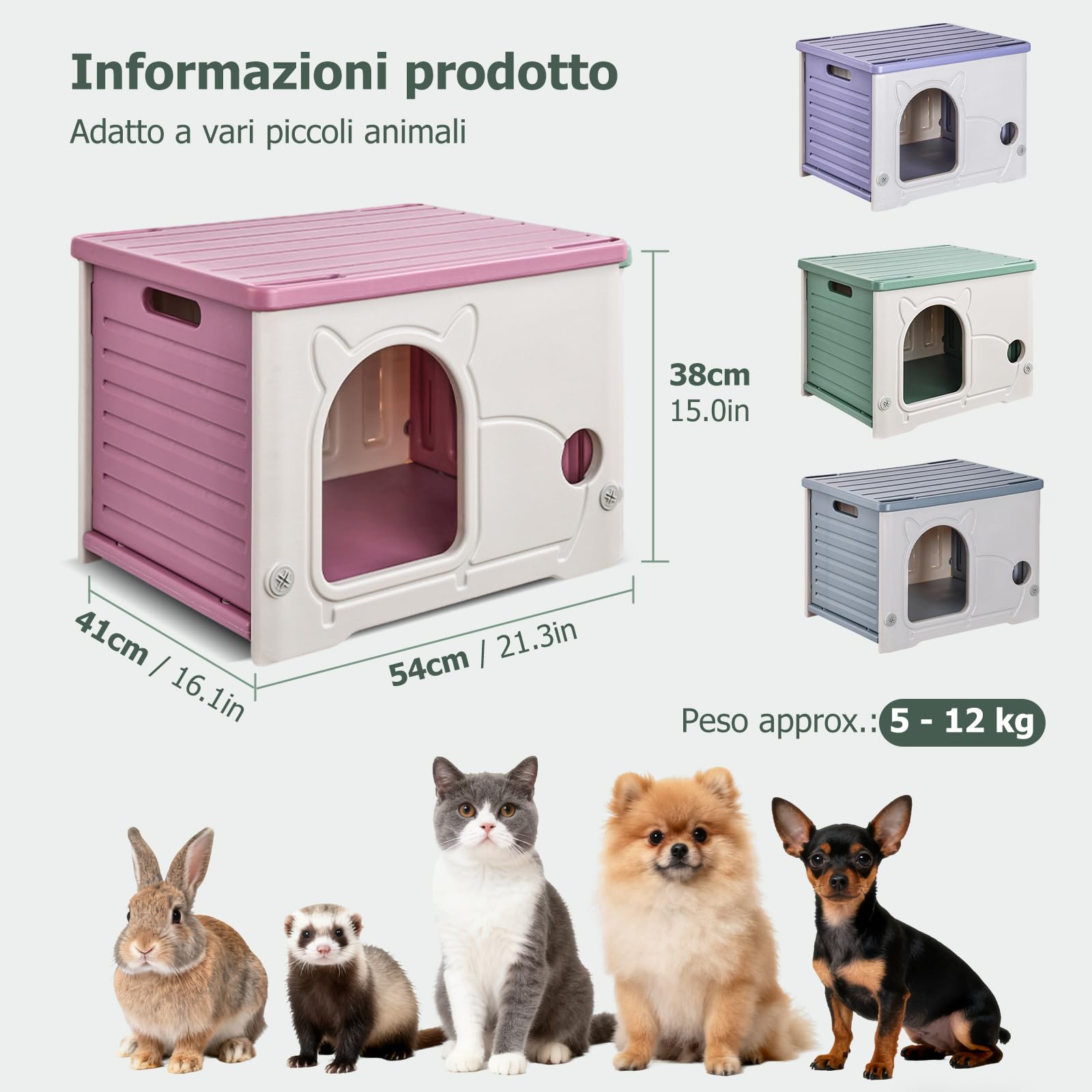 PETCUTE Casetta per Gatti in Plastica per Esterni,per Interni ed Esterni,Impilabile,Cuccia Cane Esterno,Isolata,Impermeabile,Rifugio Resistente all'Acqua,per Gatti Selvatici,Rosso Rosa