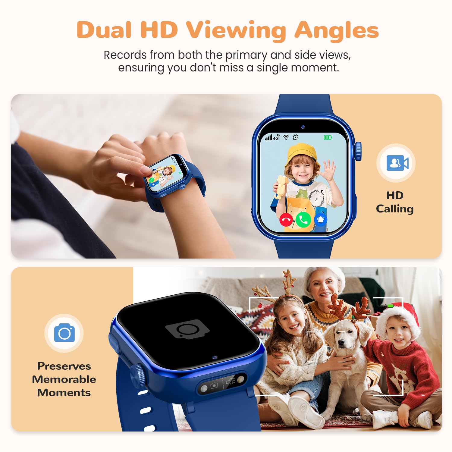 RUXINGX 4G Reloj Inteligente Niño, IP68 Impermeable Smartwatch Niños con GPS y Llamadas, Videollamada, Chat de Voz, SOS, Azul